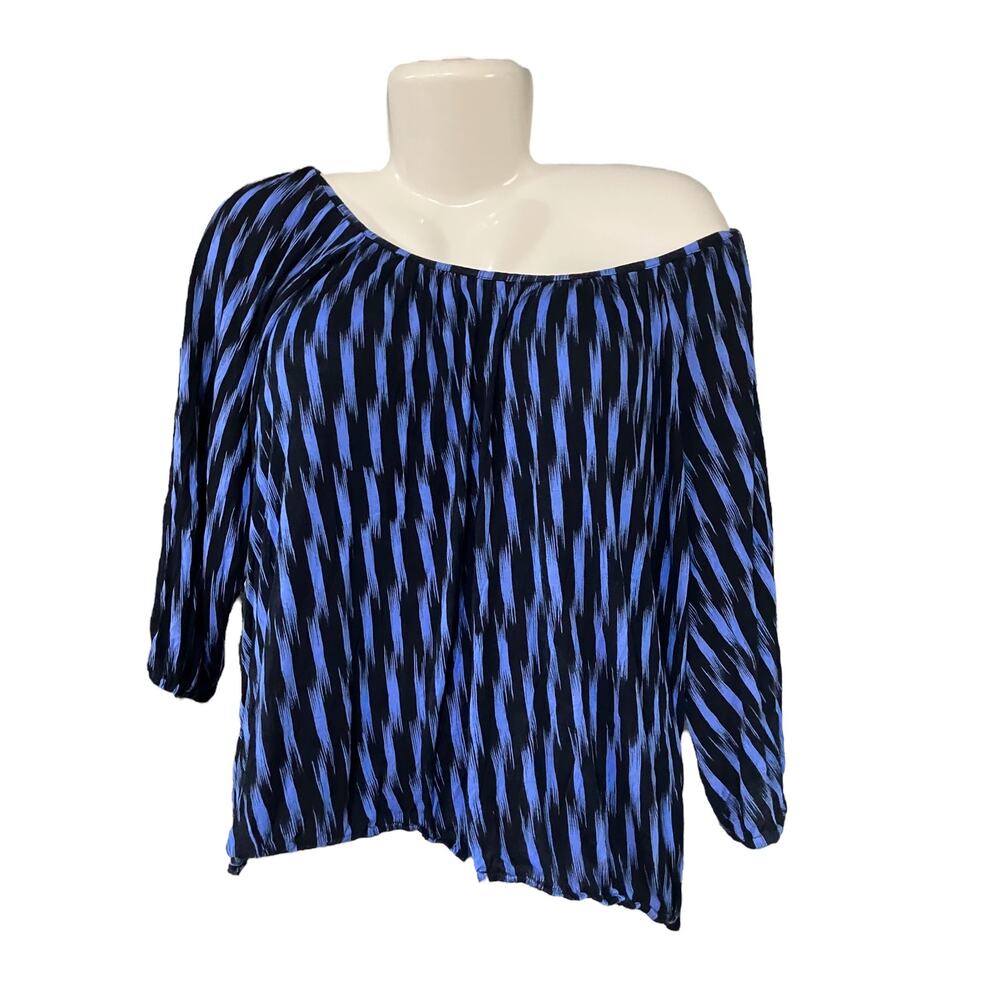 Michael Kors Women's Blue/Black Print Elbow Sleeves Peasant Top | Size Large - Picture 5 of 10